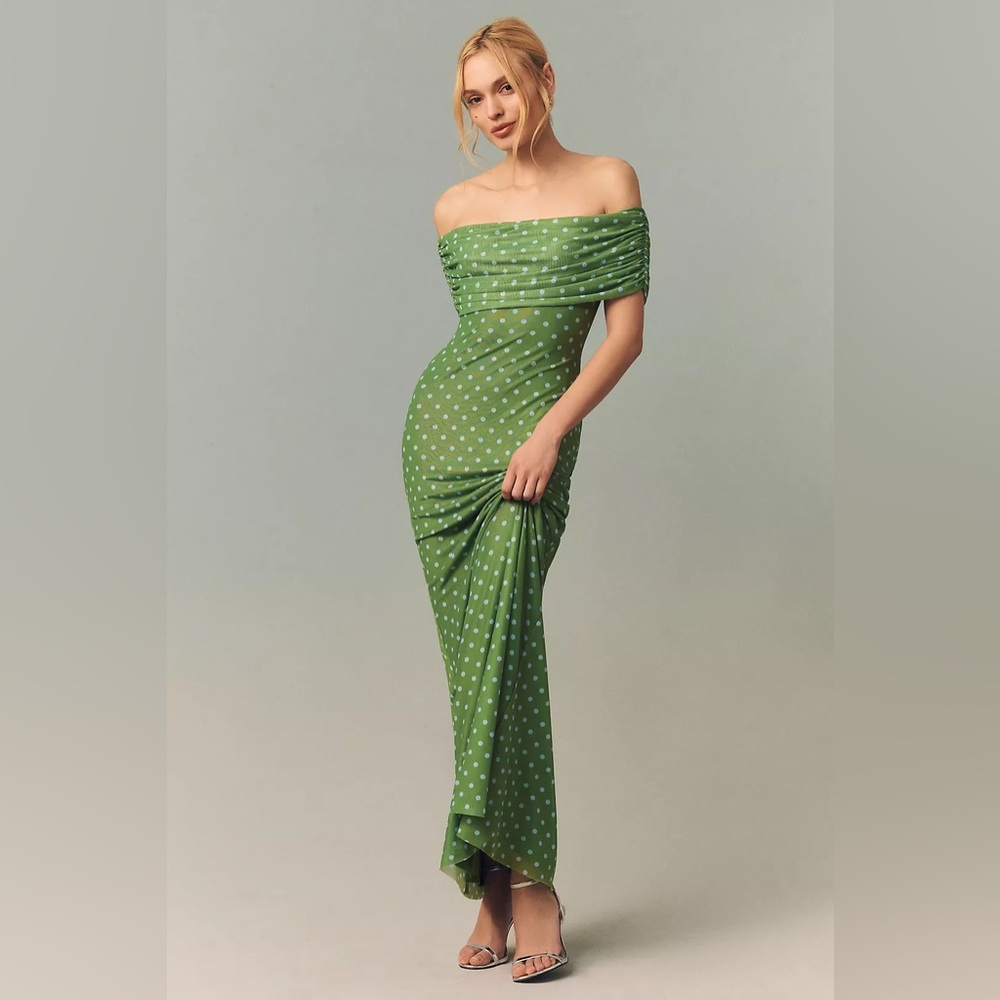 AFRM McCall Off-the-Shoulder Stretch Mesh Maxi Dress